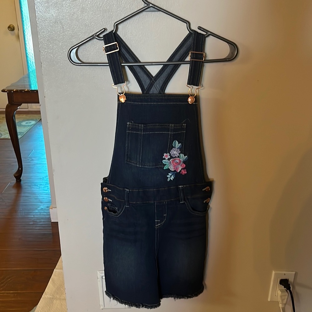 Girls wallflower denim overall skirt.